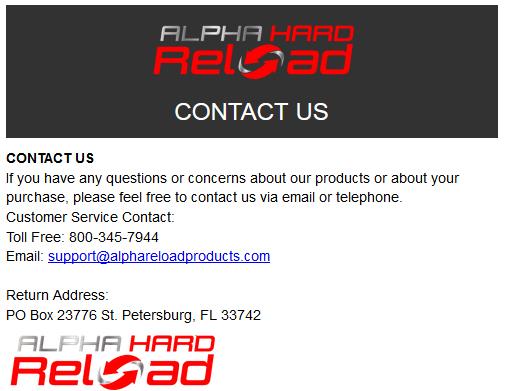 Alpha Hard Reload Phone Number