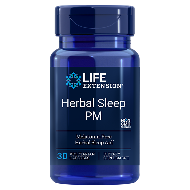 Life Extension supplement Herbal Sleep PM, 30 capsules to promote healthy sleep without melatonin