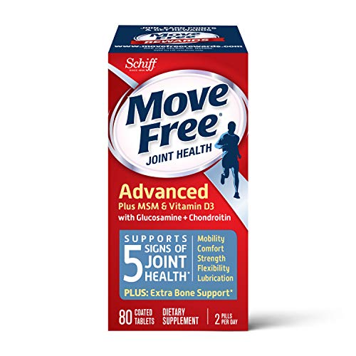 Move Free Advanced Glucosamine Chondroitin MSM Vitamin D3 and Hyaluronic Acid Joint Supplement, 80 count (pack of 1) (11878)