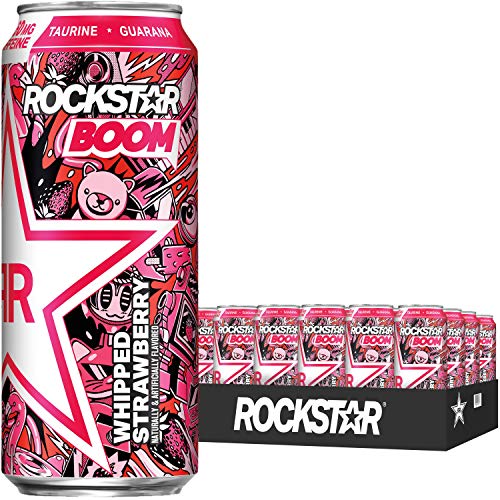  Rockstar Boom Energy Drink, Whipped Strawberry, with Caffeine and Taurine, 16oz Cans (24 Pack) (Packaging May Vary) ; Brand: Rockstar Energy Drink