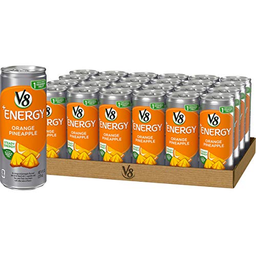  V8 +Energy, Healthy Energy Drink, Natural Energy from Tea, Orange Pineapple, 8 Ounce Can (Pack of 24) ; Visit the V8 Store