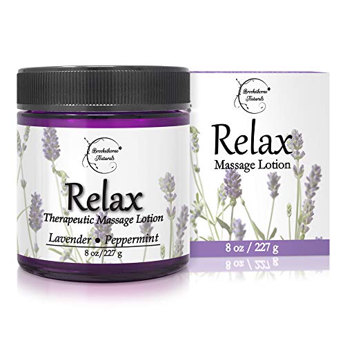 Relax Therapeutic Massage Lotion – All Natural Enriched with Lavender & Peppermint Essential Oils Perfect for Massage Therapy - Massage Cream for Full Body Massage - Brookethorne Naturals 8oz