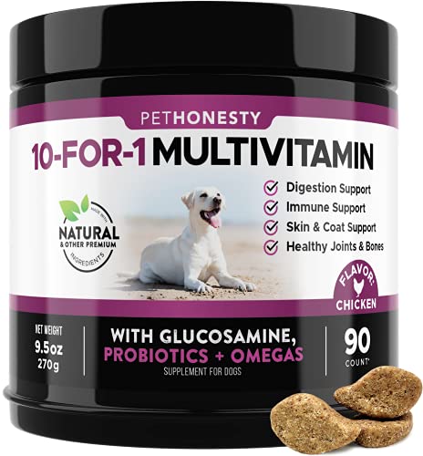  PetHonesty 10 in 1 Dog Multivitamin with Glucosamine - Essential Dog Vitamins with Glucosamine Chondroitin, Probiotics and Omega Fish Oil for Dogs Overall Health - Vitamins for Joint Supplement Heart ; Visit the PetHonesty Store