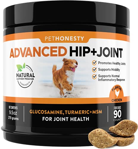  PetHonesty Advanced Hip & Joint - Dog Joint Supplement Support for Dogs with Glucosamine Chondroitin, MSM, Turmeric - Glucosamine for Dogs Soft Chews - Pet Joint Support and Mobility - 90 ct ; Visit the PetHonesty Store