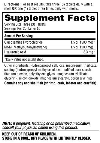 Schiff Glucosamine Plus MSM Ingredients
