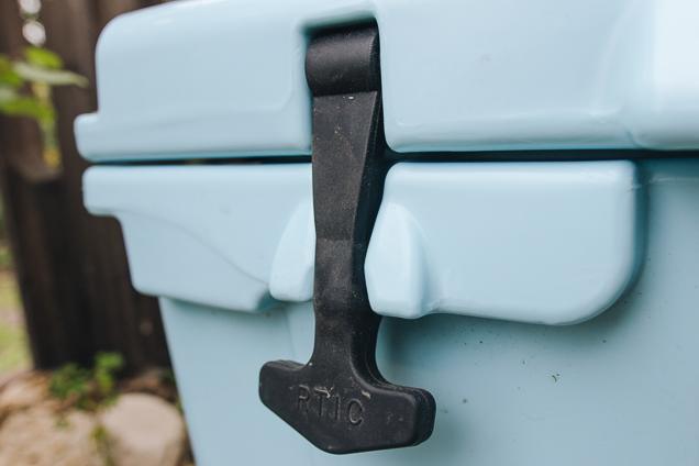 A close-up of one of latches on the side of the RTIC hard cooler