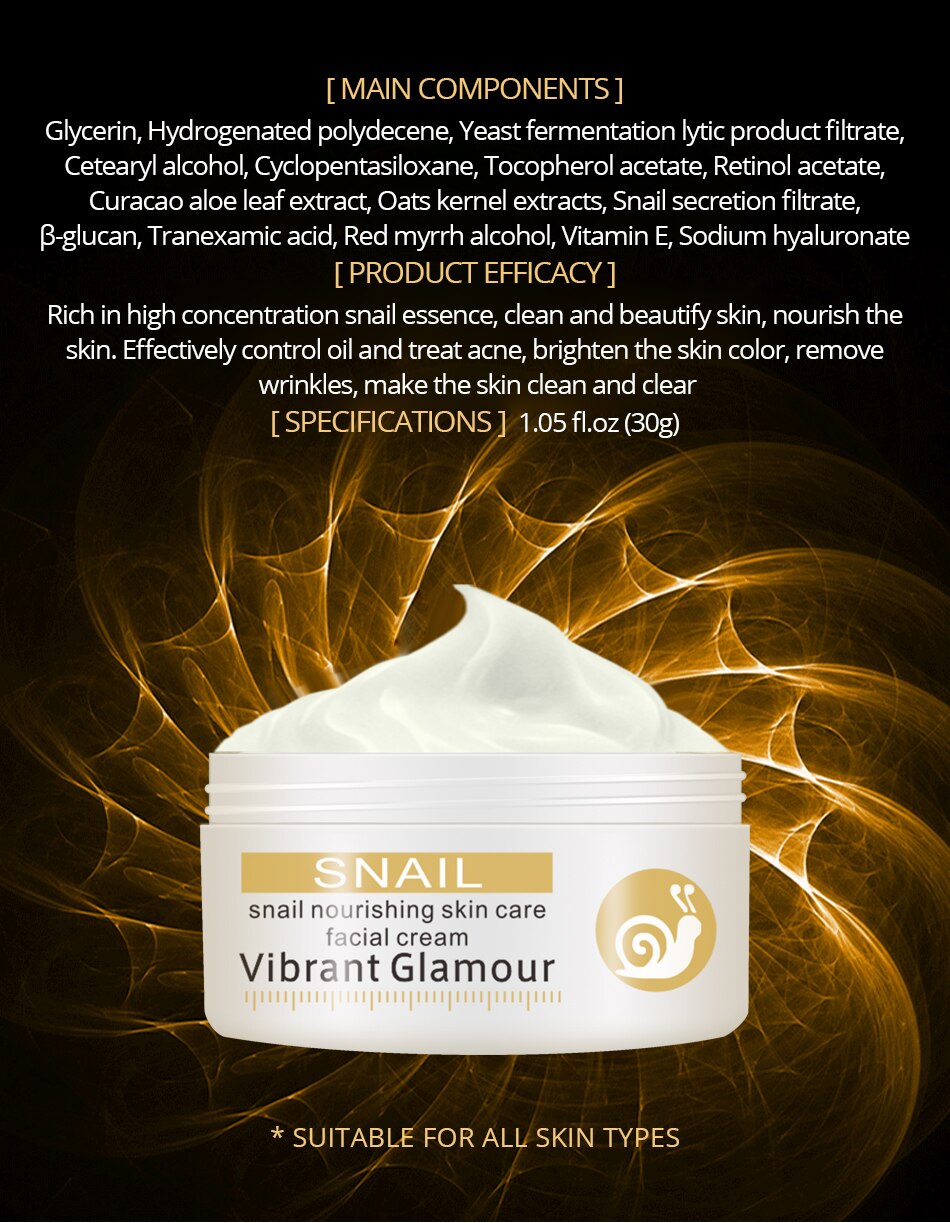 VIBRANT GLAMOUR Face Cream Argireline Collagen Snail Serum Protein Anti-wrinkle Repair Cream Whitening Moisturizing Skin Care